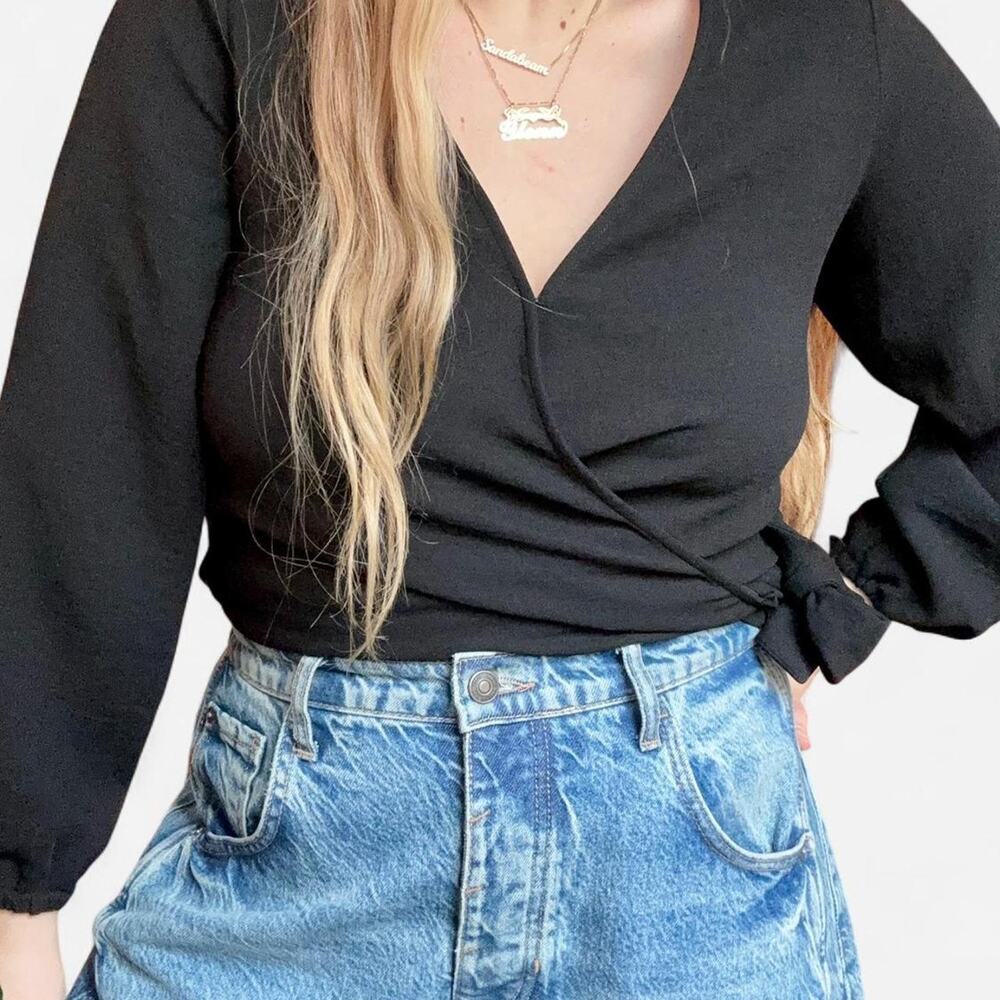 Vetta Black Wrap Top- Size Medium, Minimalist, Business Casual (Made in USA)